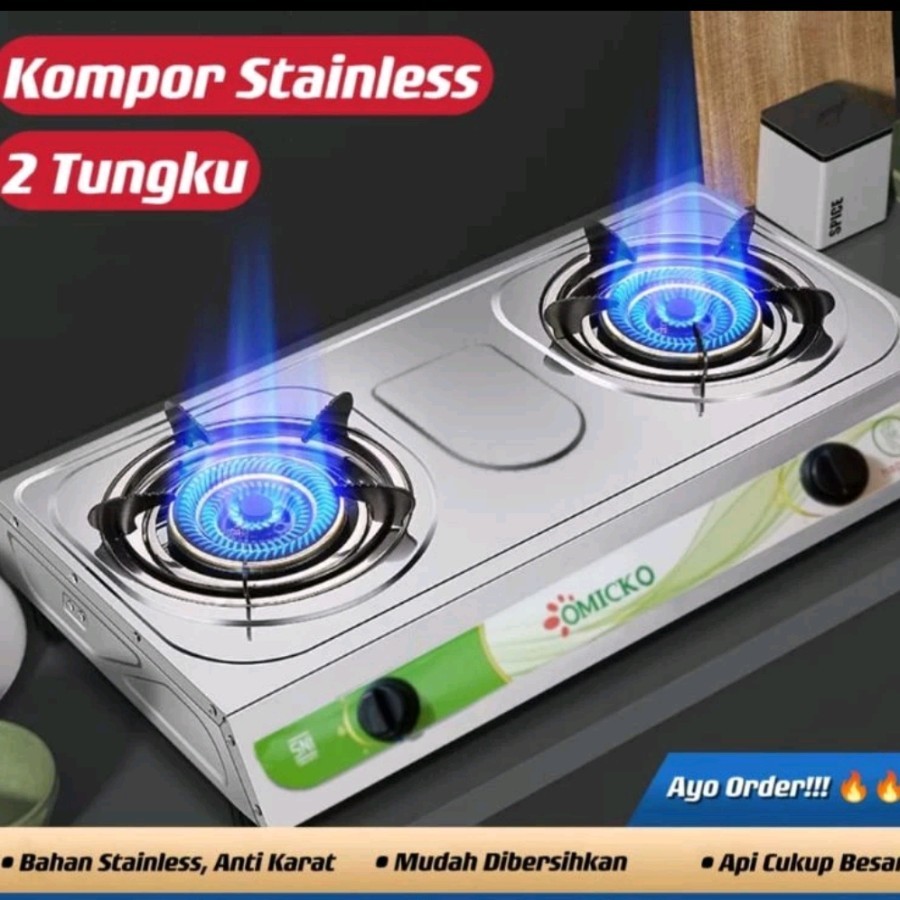Kompor Gas 2 Tungku OMICKO / Kompor Gas Stainless Steel Anti Karat / Kompor Gas Omicko BATAM