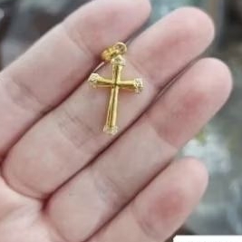 liontin bandul kalung salib korpus emas asli 700 70% 16k