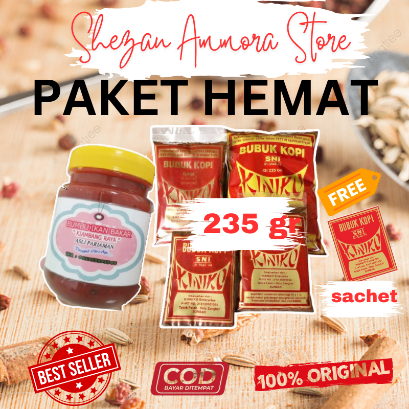 

PROMO PAKET HEMAT ( BUMBU IKAN BAKAR+ KOPI KINIKO 235 GR ) FREE KOPI KINIKO SACHET!!!