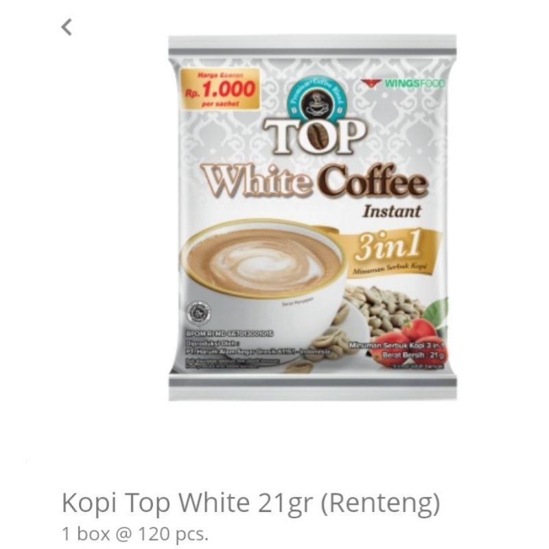 

Kopi top white coffee 21gr x 12 Sachet