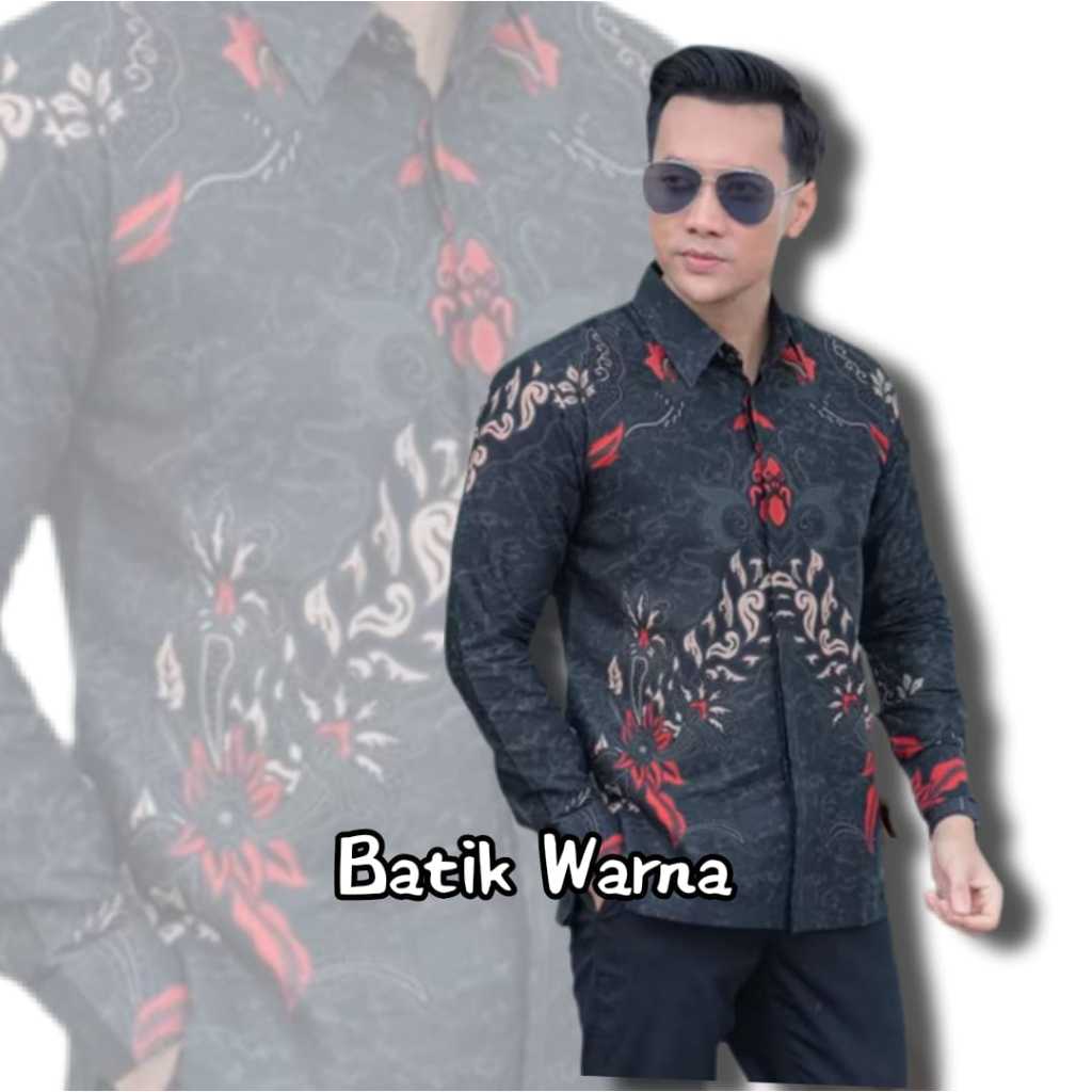 Kemeja PRIA BATIK PRIA LENGAN PANJANG WARNA NAVY UNGU MERAH M L XL XXL Atasan Pria Batik Pria