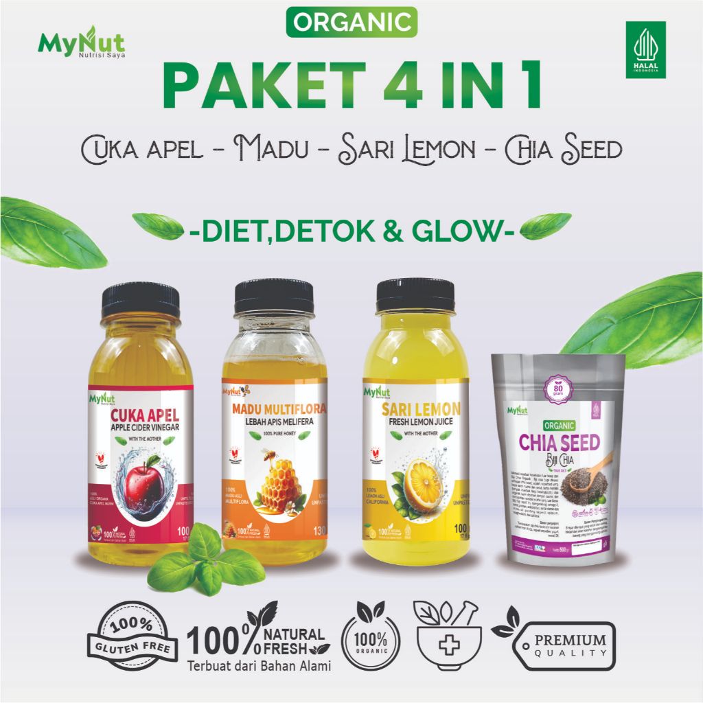 

MYNUT PAKET DIET DETOK 4 IN 1 CUKA APEL MADU SARI LEMON CHIA SEED