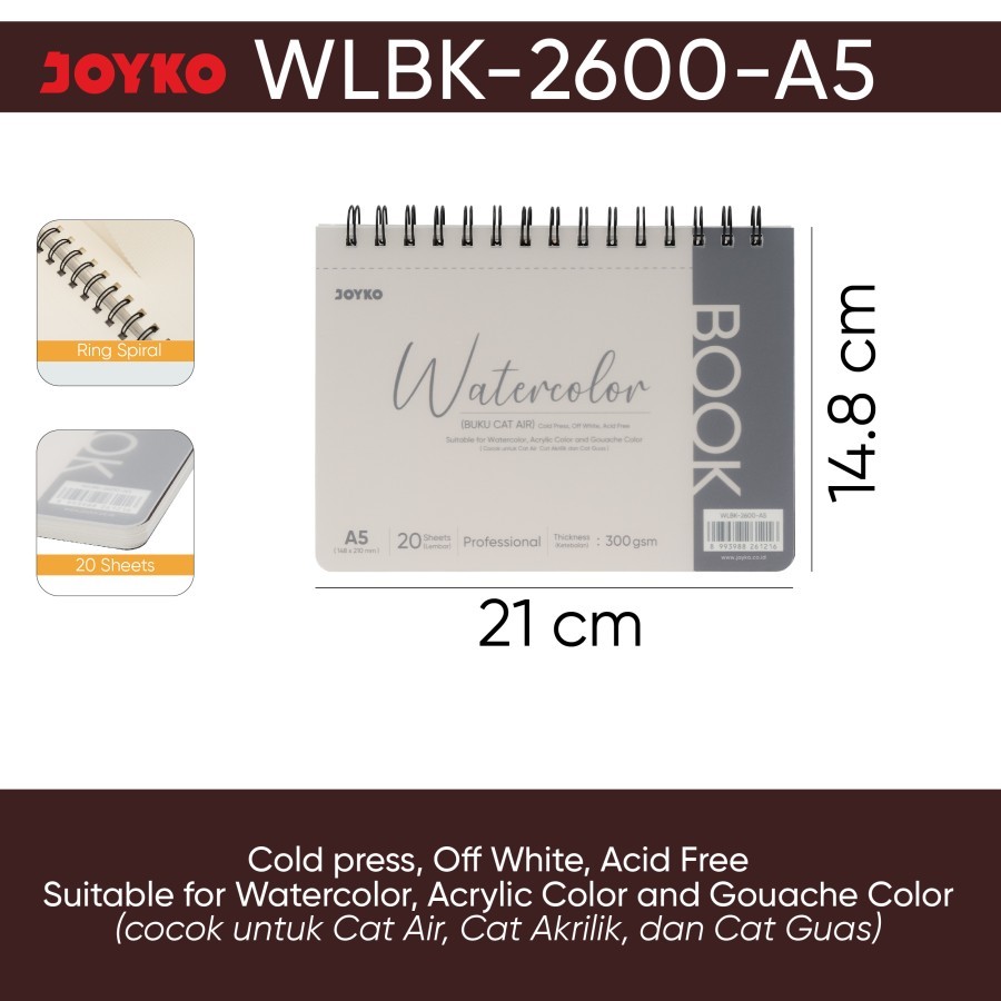 

Watercolor Book Joyko A5 WLBK-2600-A5 300 gsm 20 Sheets ( Buku Cat Air )