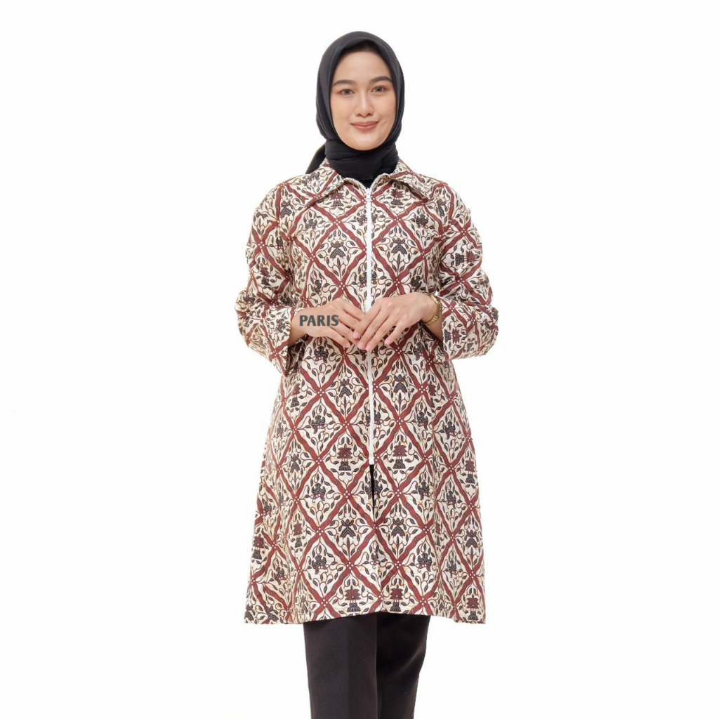 TUNIK BATIK WANITA RESLETING DEPAN