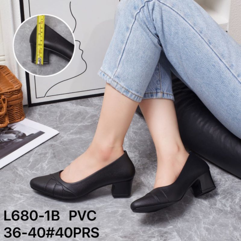 BALANCE 680/ SEPATU KARET PANTOFEL WANITA HITAM POLOS MOTIF GARIS 3 HAK 4 CM MODEL KOTAK SIZE 36-40