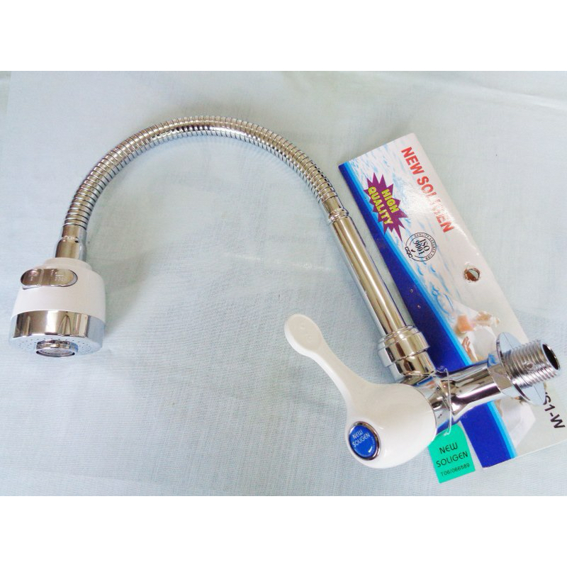 Kran Air / Keran PVC Wastafel Tembok / Tanam Angsa Fleksibel 1/2” Putih WS 1 Soligen