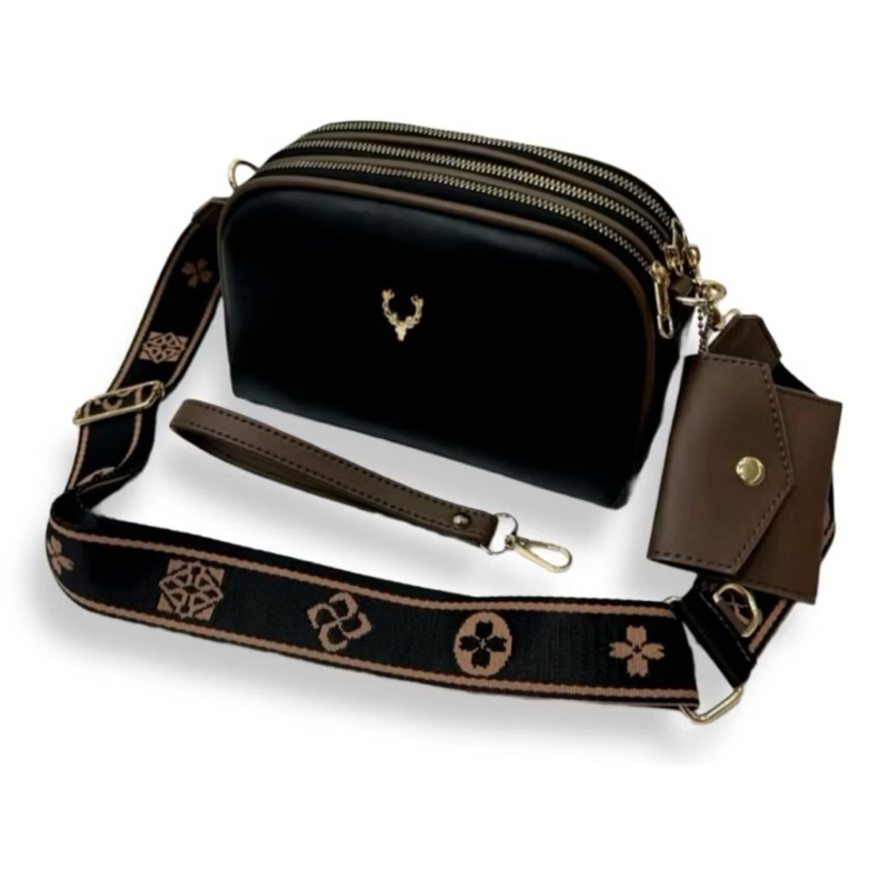 MARIONE - NAURA Tas Selempang Wanita 3 Ruang Resleting Fashion Korea