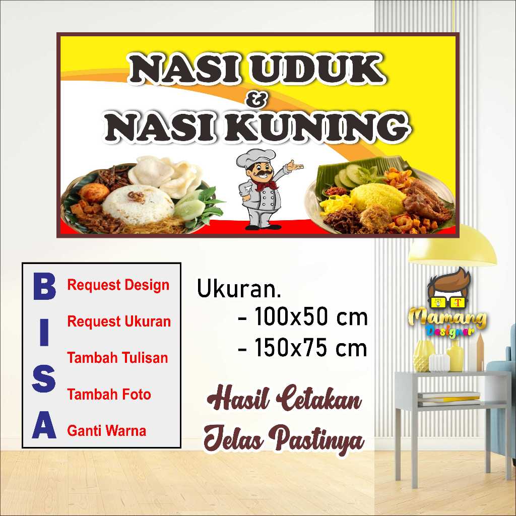 Cetak Spanduk Banner Custom Jualan Nasi Kuning dan Nasi Uduk bb