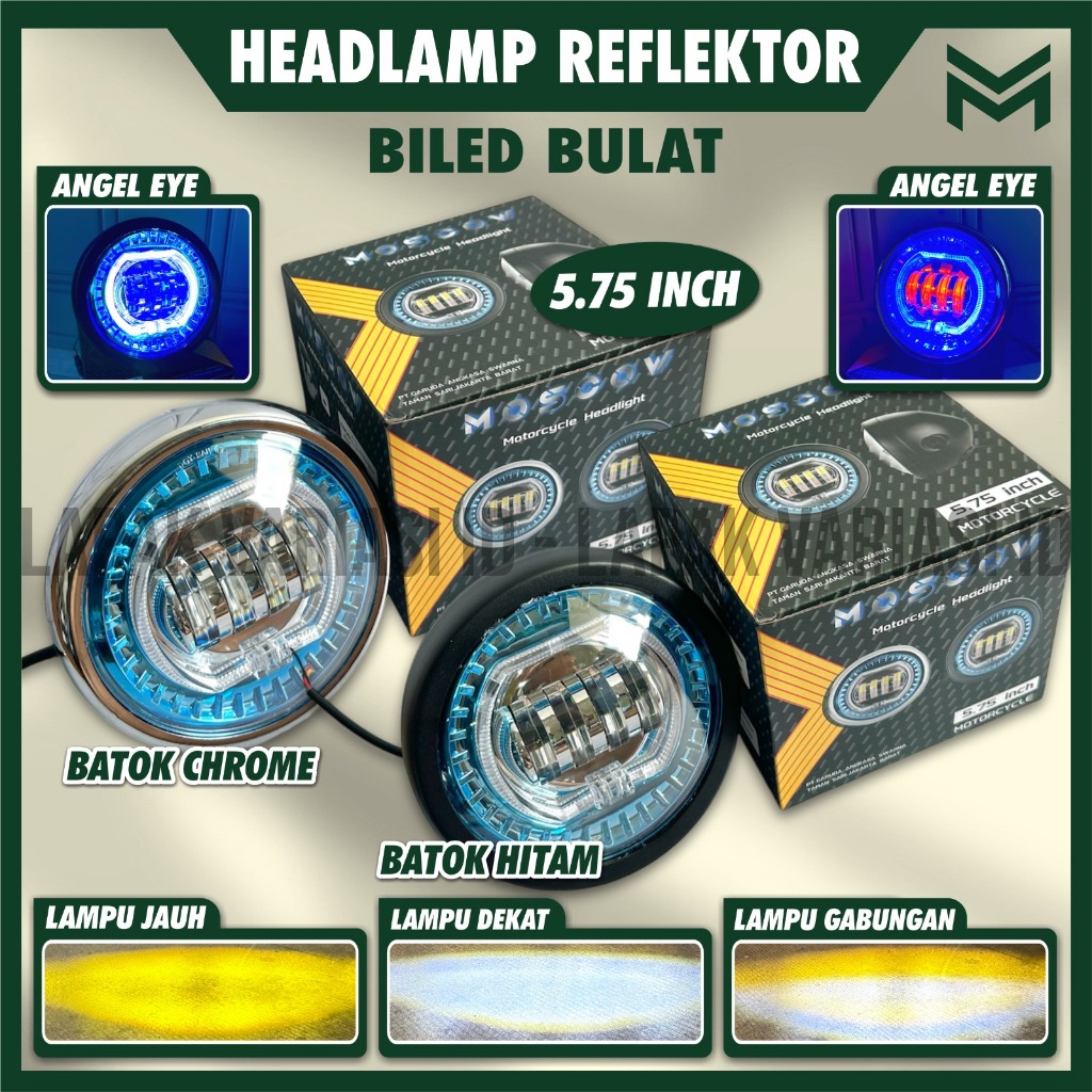 LAMPU DEPAN HEADLAMP REFLEKTOR BILED 5.75 INCH SET BATOK CB 125 BATOK CB125 UNTUK MOTOR CUSTOM CB150