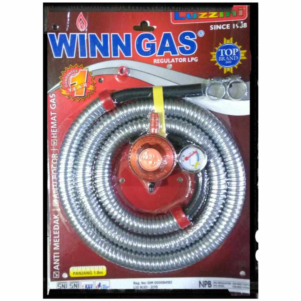 Regulator dan Selang WINN GAS / Selang Gas Panjang 1.8 m PLUS Regulator LPG WINN GAS Merah LUZZINI