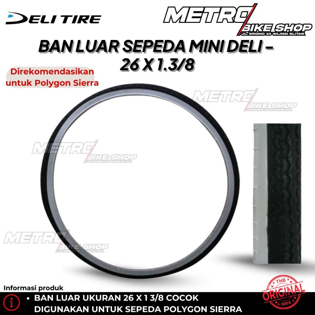 Ban Luar Sepeda Deli 26 x 1 3/8 ban Luar sepeda Mini Cewe/Wanita Ban Luar sepeda Polygon Sierra CTB