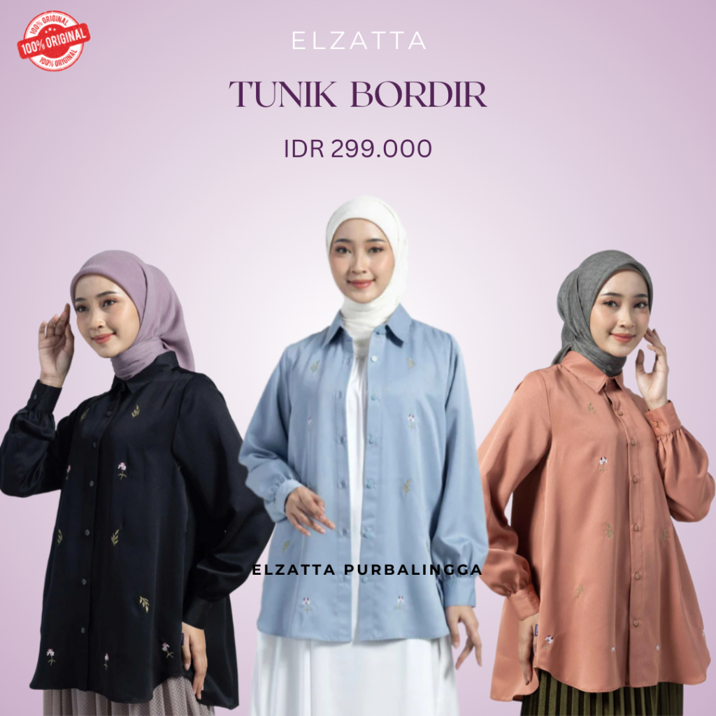 Elzatta Tunik Bordir Tunik Wanita Atasan Bahan Polly Rayon Busui Friendly Adem Nyaman Digunakan