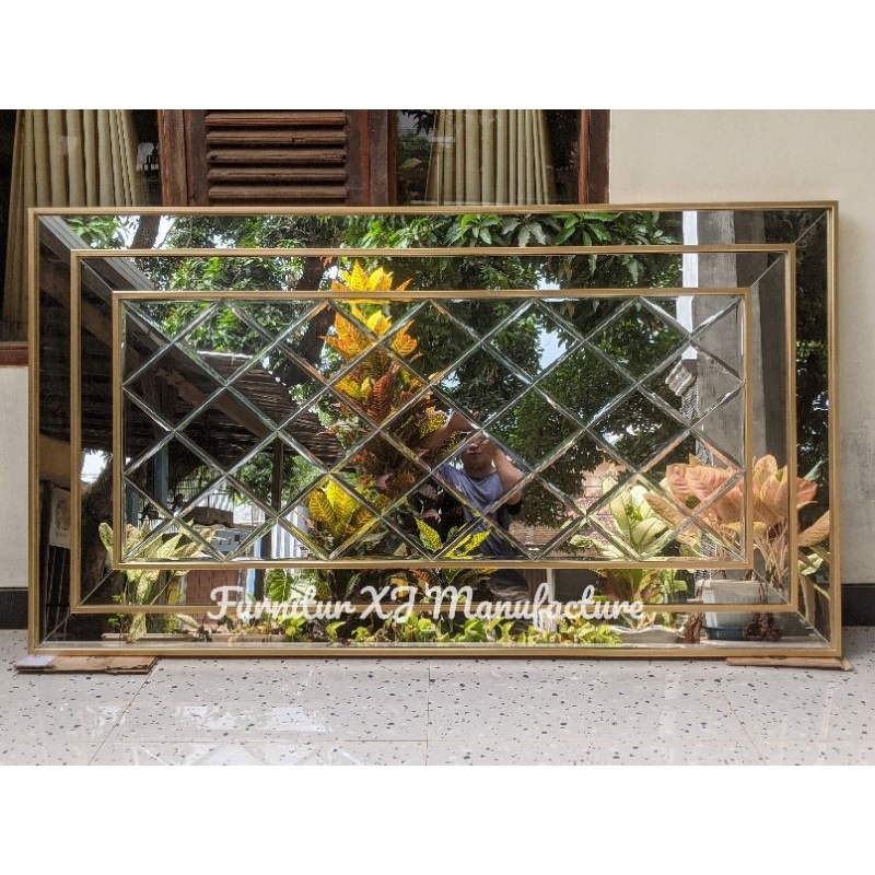 PIGURA CERMIN HIAS DINDING MOULDING BIG SIZE FULL BEVEL UKURAN 180×100CM