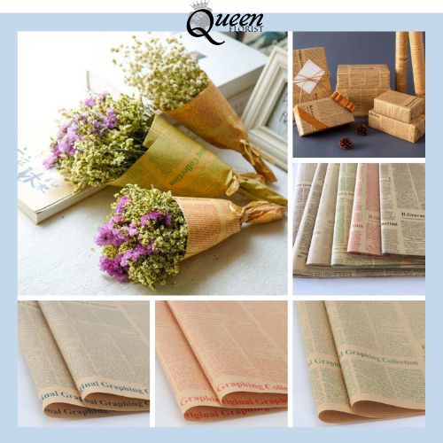 

Flower Wrapping Paper Kertas Buket Bunga Motif Koran Vintage Kraft English Newspaper Classic KB29