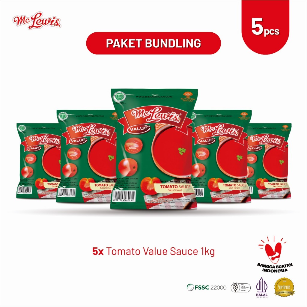 

[Paket Bundle] Mc Lewis Tomato Sauce Value 1Kg x 5 Pcs