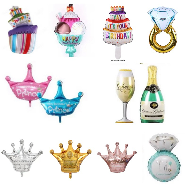 Balon Foil Mini Happy Birthday Botol Mahkota Crown Cake Kue Cincin Ice Cream