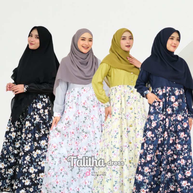 Talitha Gamis Katun Jepang Kombinasi Toyobo Motif Bunga Busui Friendly Bumil Baju Wanita Muslim