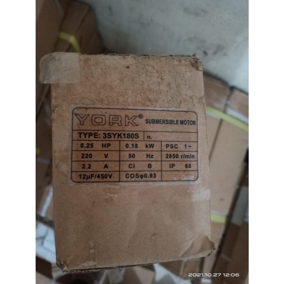 Motor Submersible York 3" 0,25HP 220volt 1phase