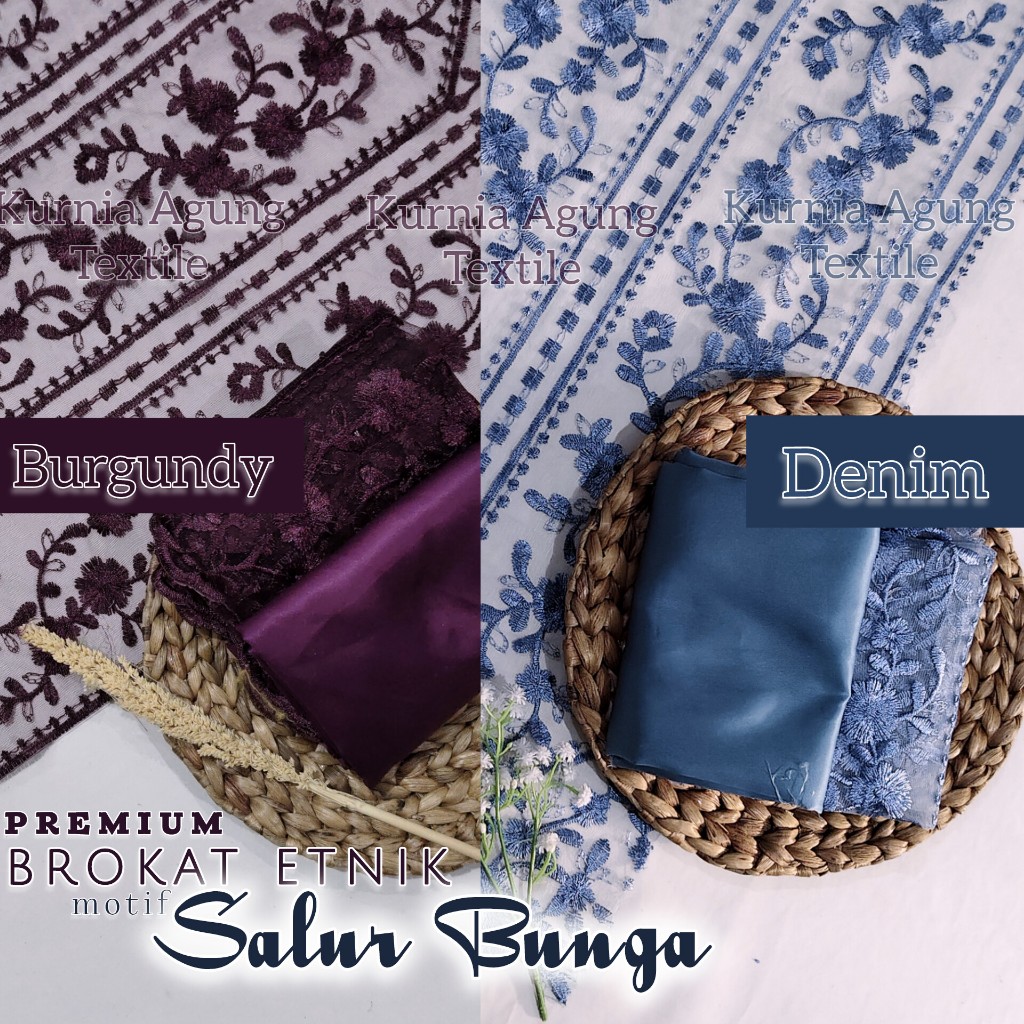 KAIN BROKAT BORDIR TILE PRANCIS MOTIF ETNIK SUMBA SALUR BUNGA METERAN