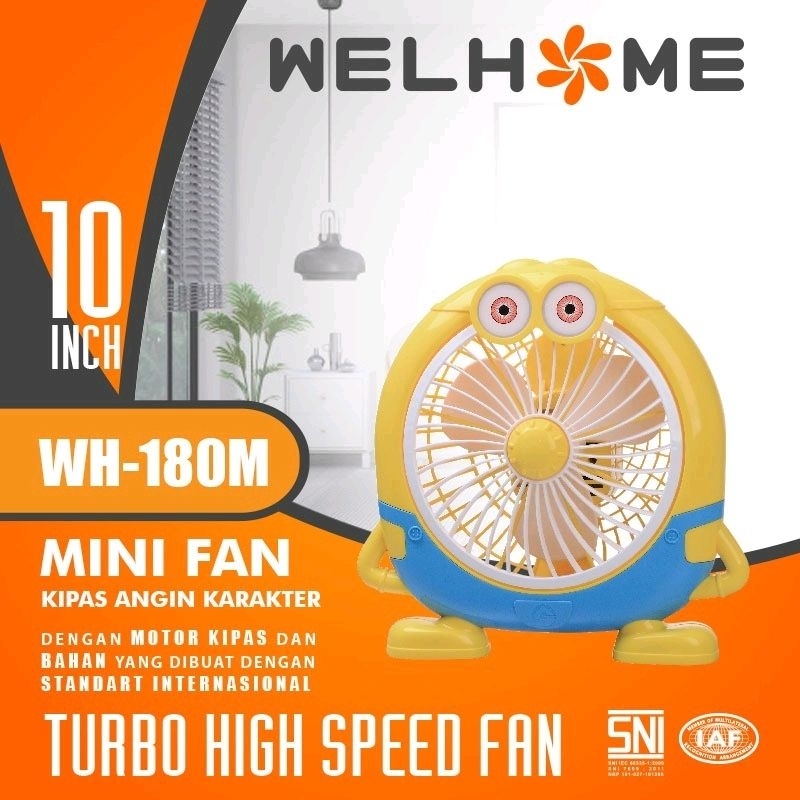 kipas angin box fan welhome wh 180m karakter minion - Kuning
