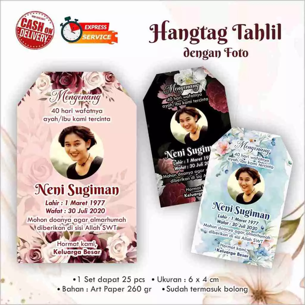 

Hangtag Tahlil (Islam / Muslim) pakai FOTO / Wafat / Kartu ucapan / Custom hangtag