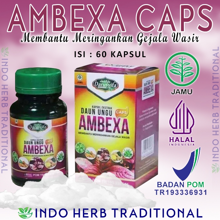 Daun Ungu Ambexa Caps Asli Kapsul Herbal Meringankan Gejala Wasir Ambeien