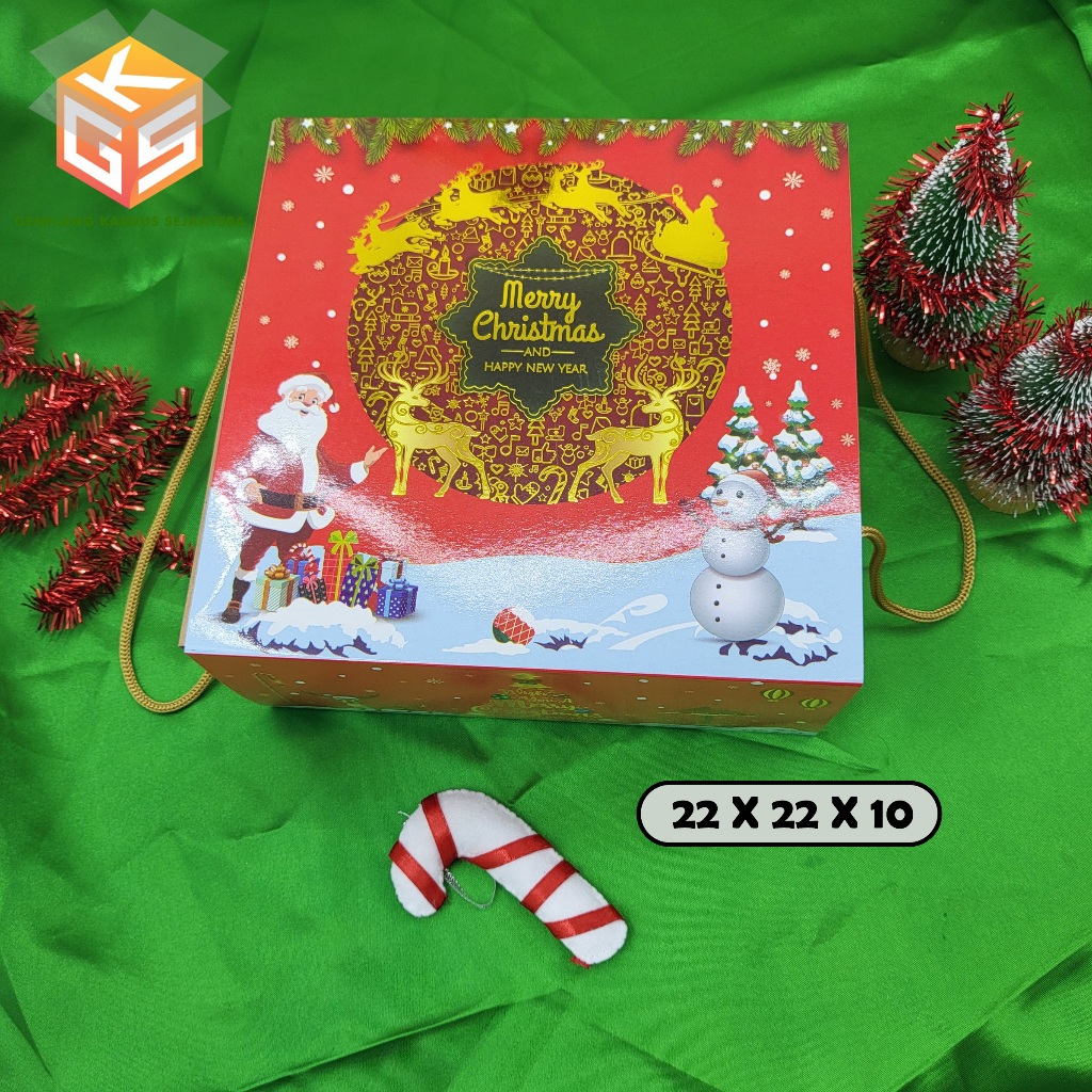 

8pcs Box Natal [FREE HANG TAG] | Ukuran 22x22x10 | Ukuran 4 Toples Persegi 350gr | Box Christmas | Kardus Natal | 22x22x10 | Dus Hampers Natal | Box Kue Natal