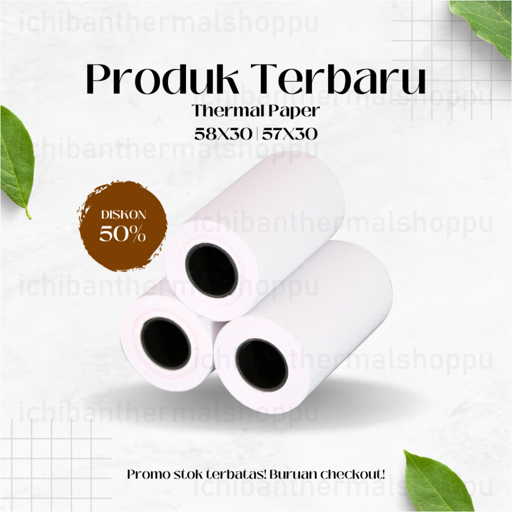 

KERTAS STRUK THERMAL 57X30 58X30 PAPER ROLL TERMAL EDC MINI PRINTER BLUETOOTH 58MM CORE