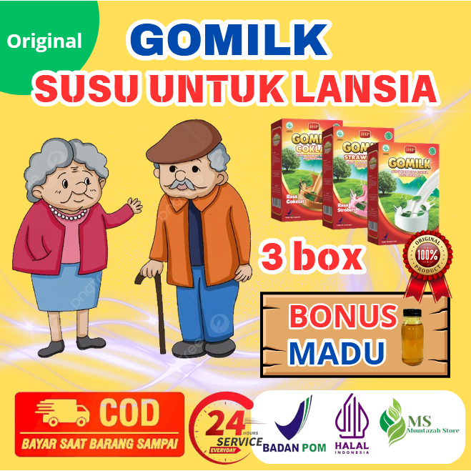 

[ PAKET 3 BOX GOMILK BONUS MADU ] [ BISA COD + GARANSI ] GOMILK Susu Kambing Etawa Plus Herbal Untuk Lansia Mencegah Osteoporosis Mencegah Radang sendi Dan Menjaga Nafsu Makan Lansia