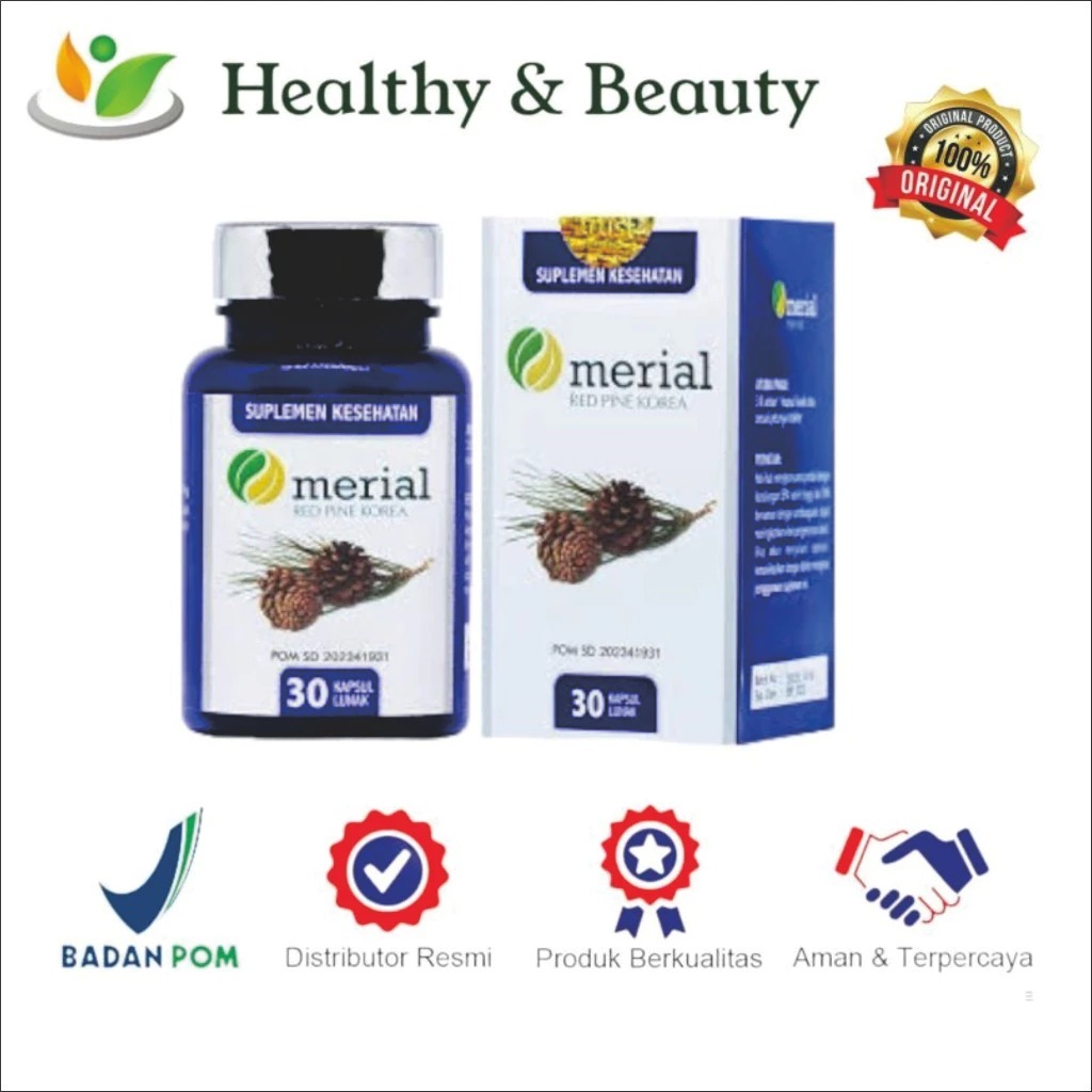 MERIAL Dengan Ekstrak Pinus Merah Original Red Pine - Isi 30 Kapsul Atasi Kolesterol Hipertensi