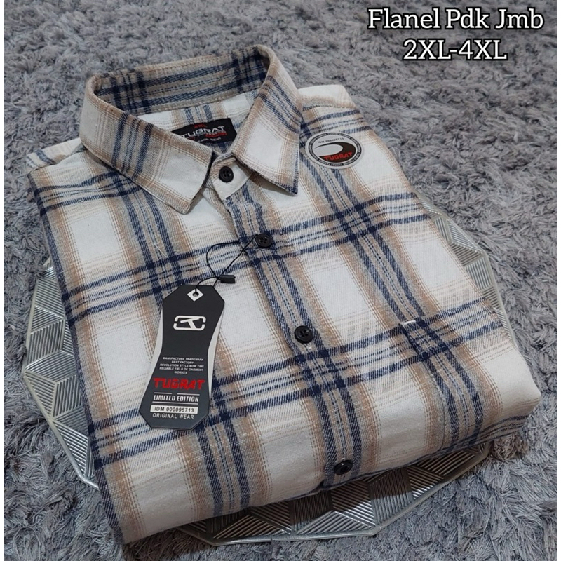 kemeja flanel lengan pendek jumbo pria XXL-XXXL-XXXXL flanel big size over size pendek motif kotak d