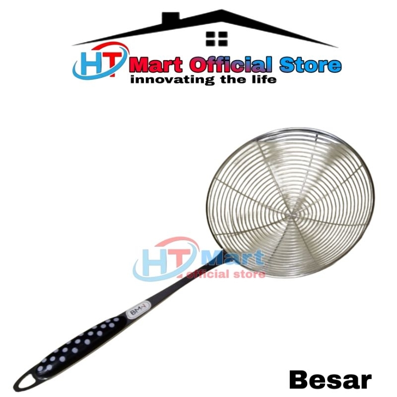 HT mart - Saringan Parabola ukuran Besar 21 CM Serok Serokan Minyak Jaring Stainless Gagang Polkadot
