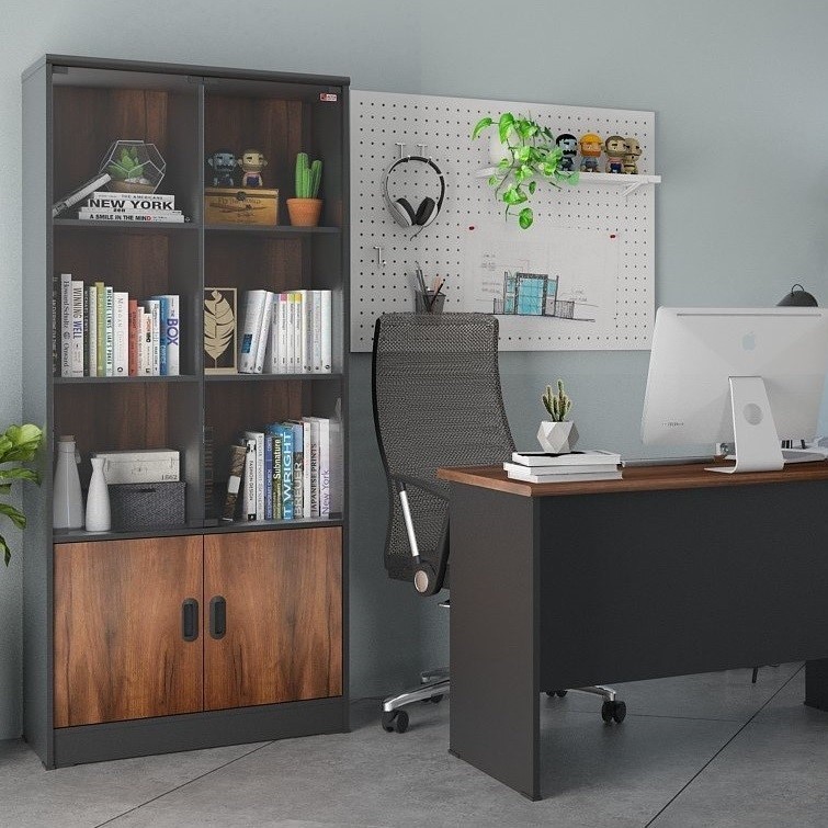 Lemari Arsip Kaca / Sliding Cabinet / Rak Buku Kaca / Activ Galant SC 81 G - Black - Pacific Oak