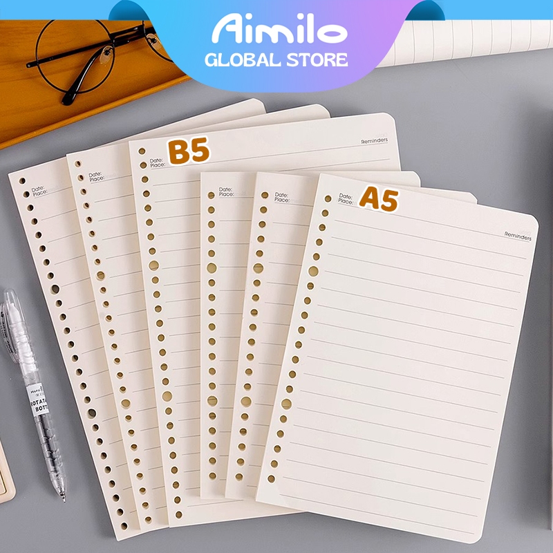 Aimilo 60 Lembar Kertas Isi Ulang Binder A5/B5 Loose Leaf Refill Buku Binder Aesthetic