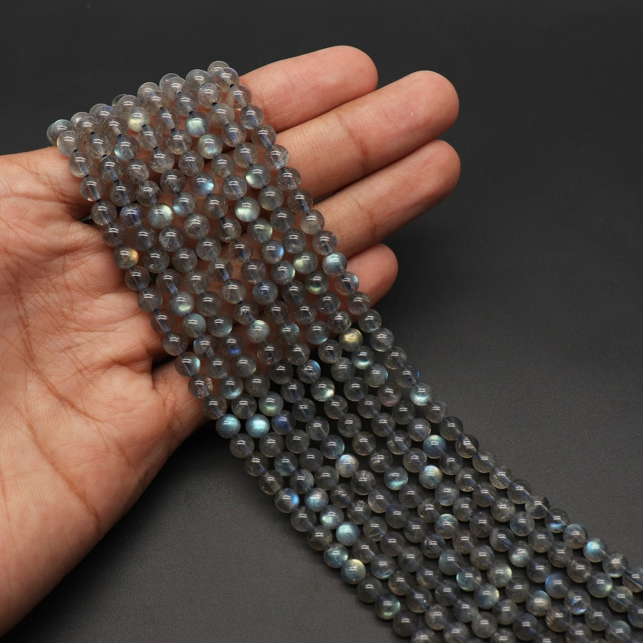 Manik-Manik Batu Asli Labradorite Size 6 & 8 mm | Manik Batu Natural Labradorite Bahan Gelang & Kalu