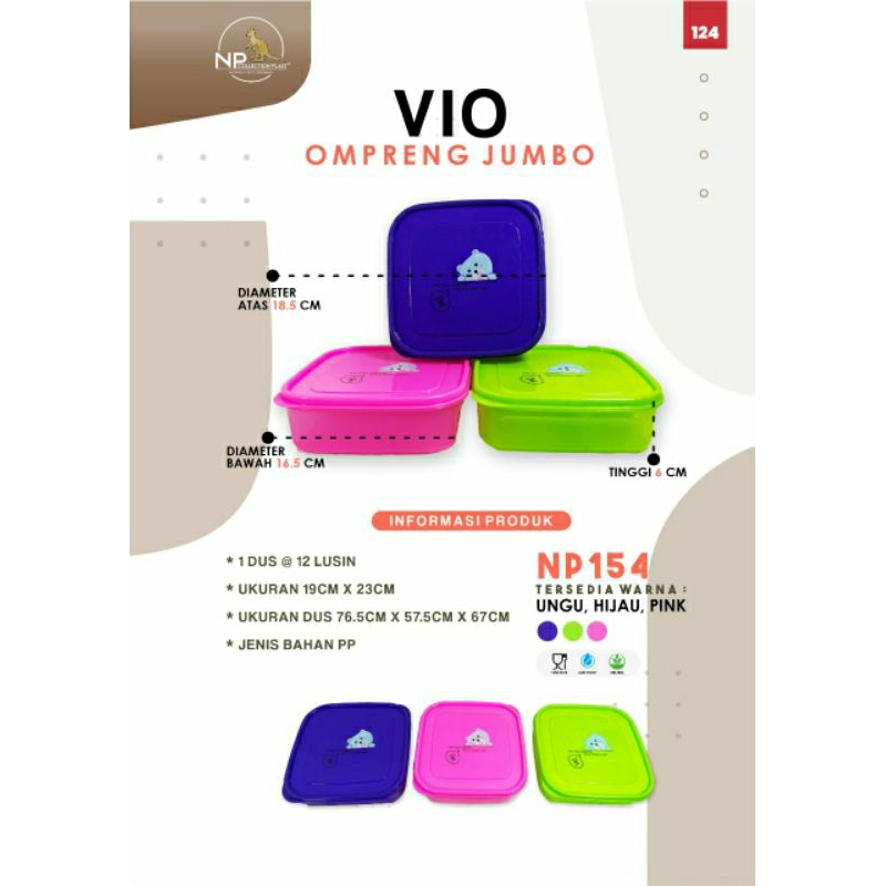 Kotak bekal makan / Lunch box 3 sekat/ Ompreng Vio Jumbo NP