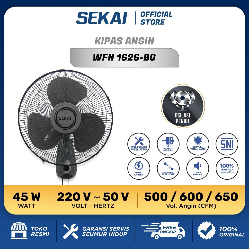 Kipas Angin Dinding Sekai WFN1626 / WFN1627 Wall Fan Sekai WFN 1626 / WFN 1627