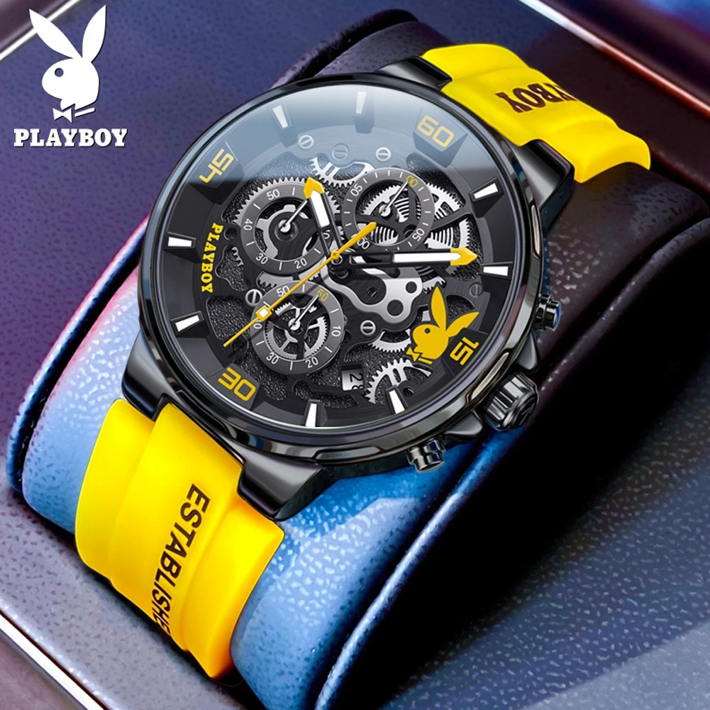 PLAYBOY Jam Tangan Pria Original Anti Air Unik Desain Luxury Keren Gerakan Kuarsa Bisnis Men Watch