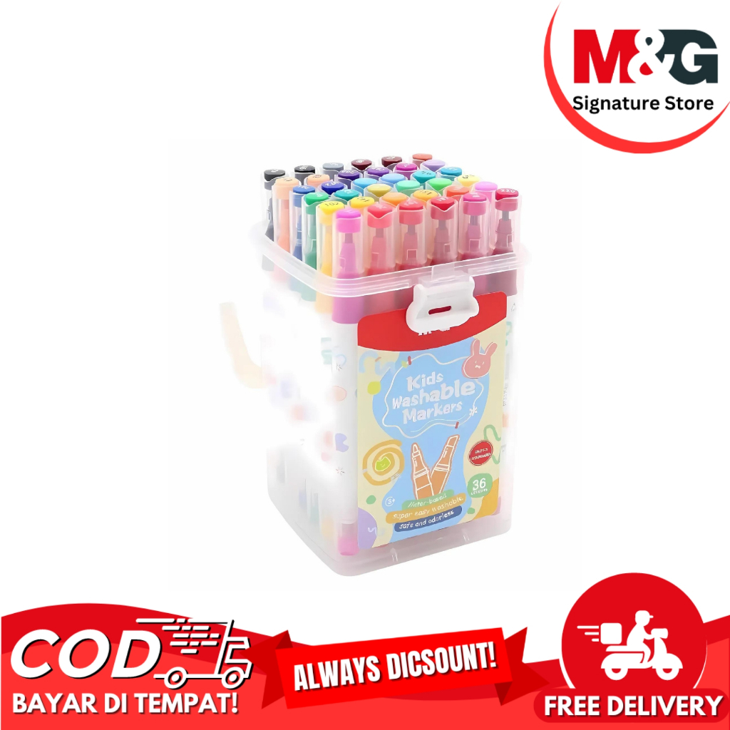 

Spidol Warna M&G Easy Washable Marker Pen 36 Colors Mudah dicuci With Highliter in Bottom #APMT3413