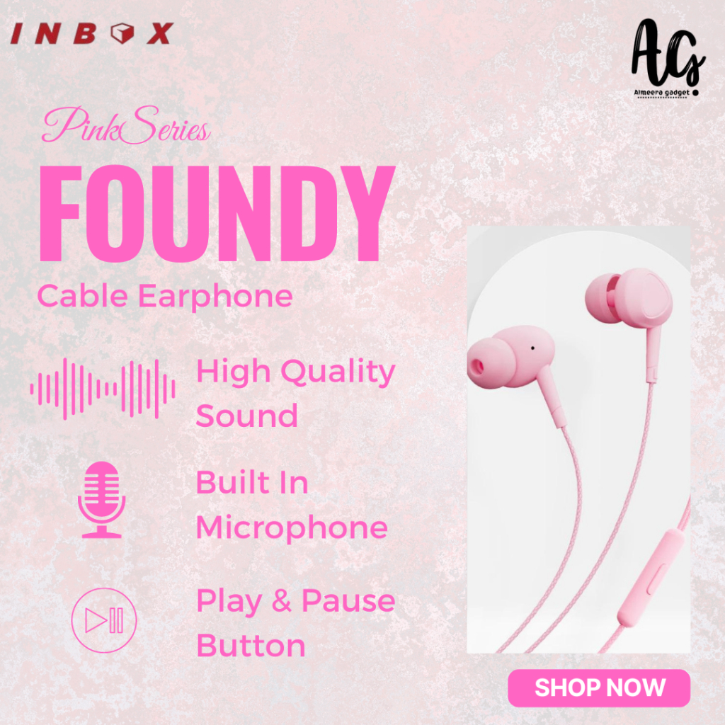 Inbox Foundy Kabel Earphone - Headset Handsfree dengan Microphone - Gaming Pink Edition