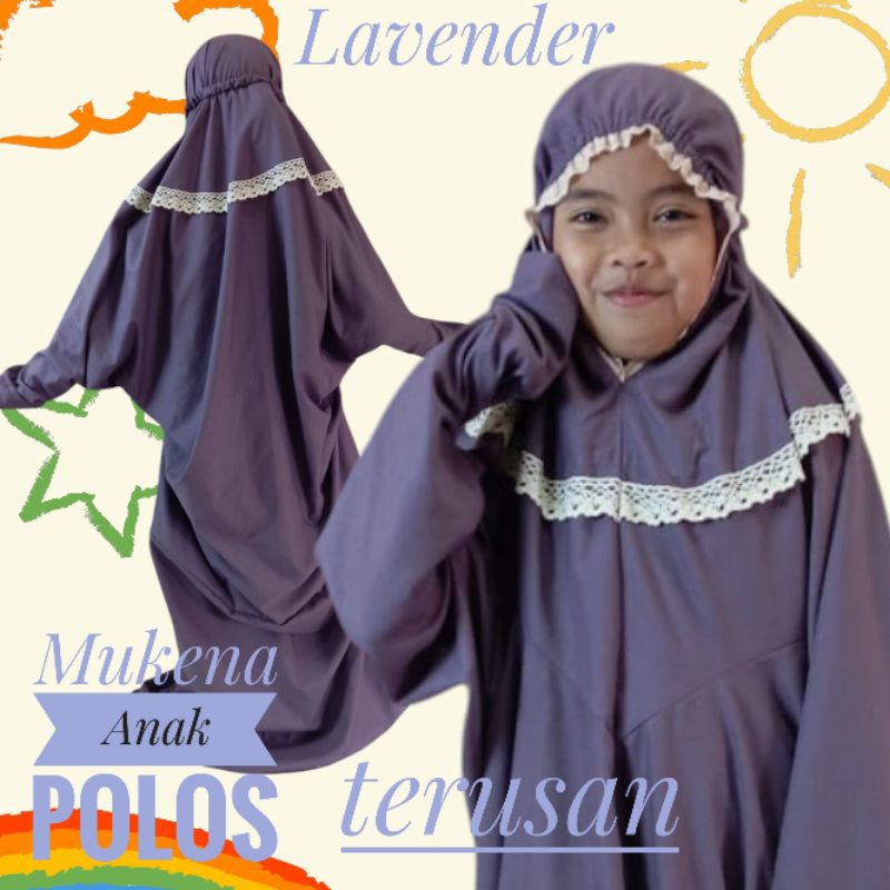 Mukena Anak 7-14th terusan lajuran polos  katun renda kalung cantik Anak SD Remaja