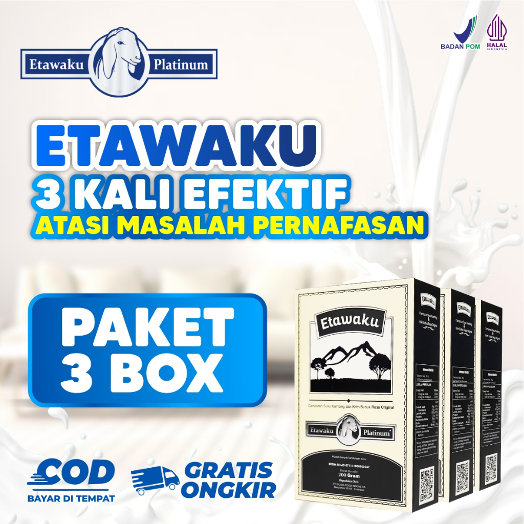 

Etawaku Platinum Paket 3 Box Susu Kambing Etawa Bubuk Mengatasi Masalah Pernafasan Asma Batuk Tulang dan Nyeri Sendi Isi 200 gram