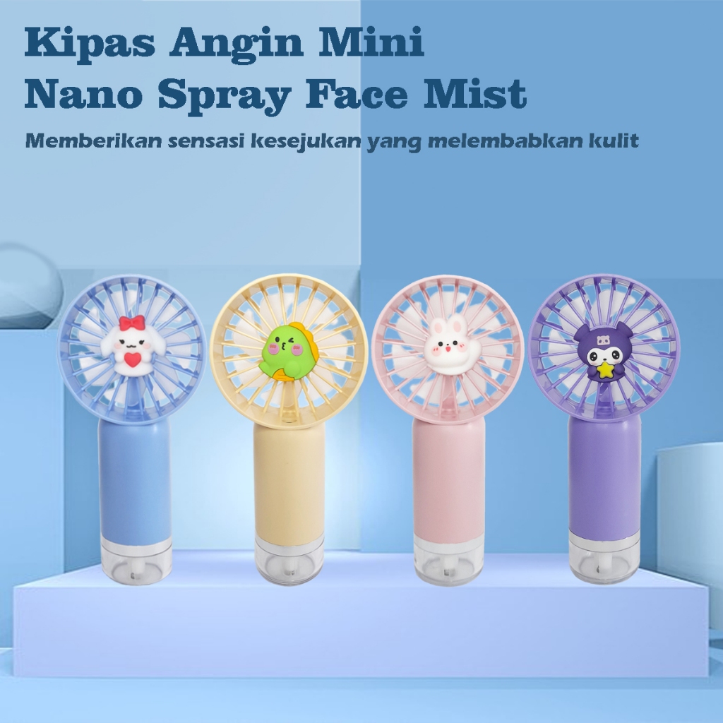 Kipas Nano Spray Mist Fan Mini Portable Fan Karakter Lucu 14500 mAh