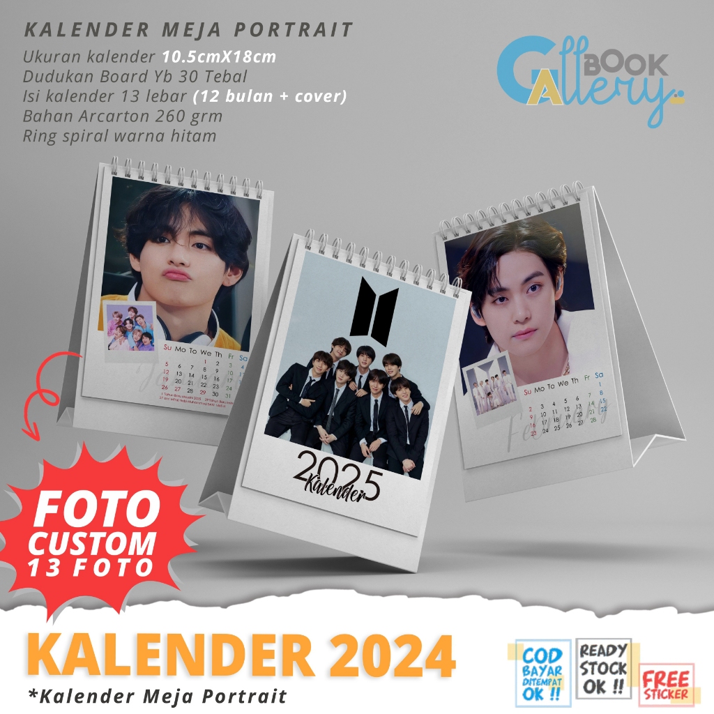 

Kalender Meja Custom Foto Aesthetic White and Black Murah Tahun 2025 Special Free Stiker