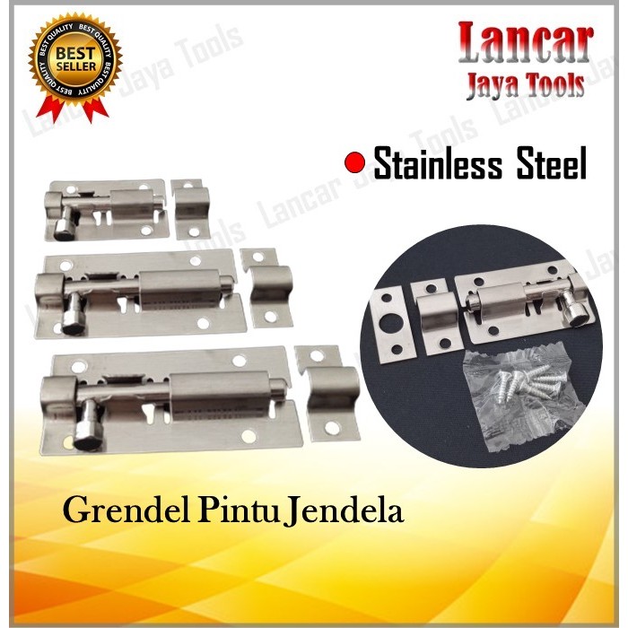 Grendel Pintu Rumah 2 3 4 Inch Plat Stainless Silver Slot Selot Jendela Pintu Kayu