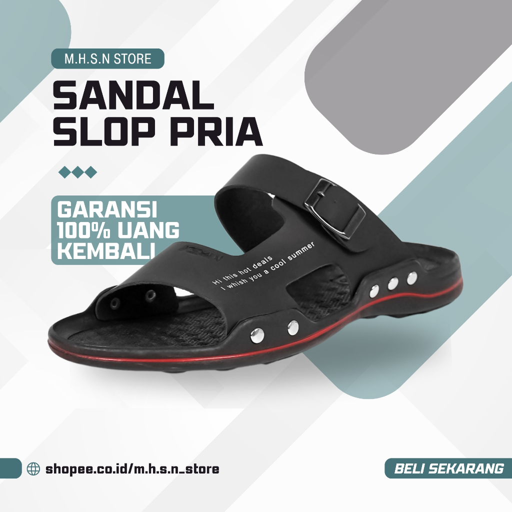Sandal sendal kulit S 16 warna hitam putih untuk pria cowok model slide slop selop yang casual keren