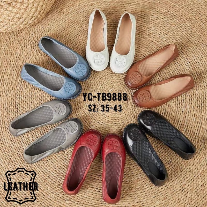 TORY BURCH YC-TB9888 Leather Logo Flat*