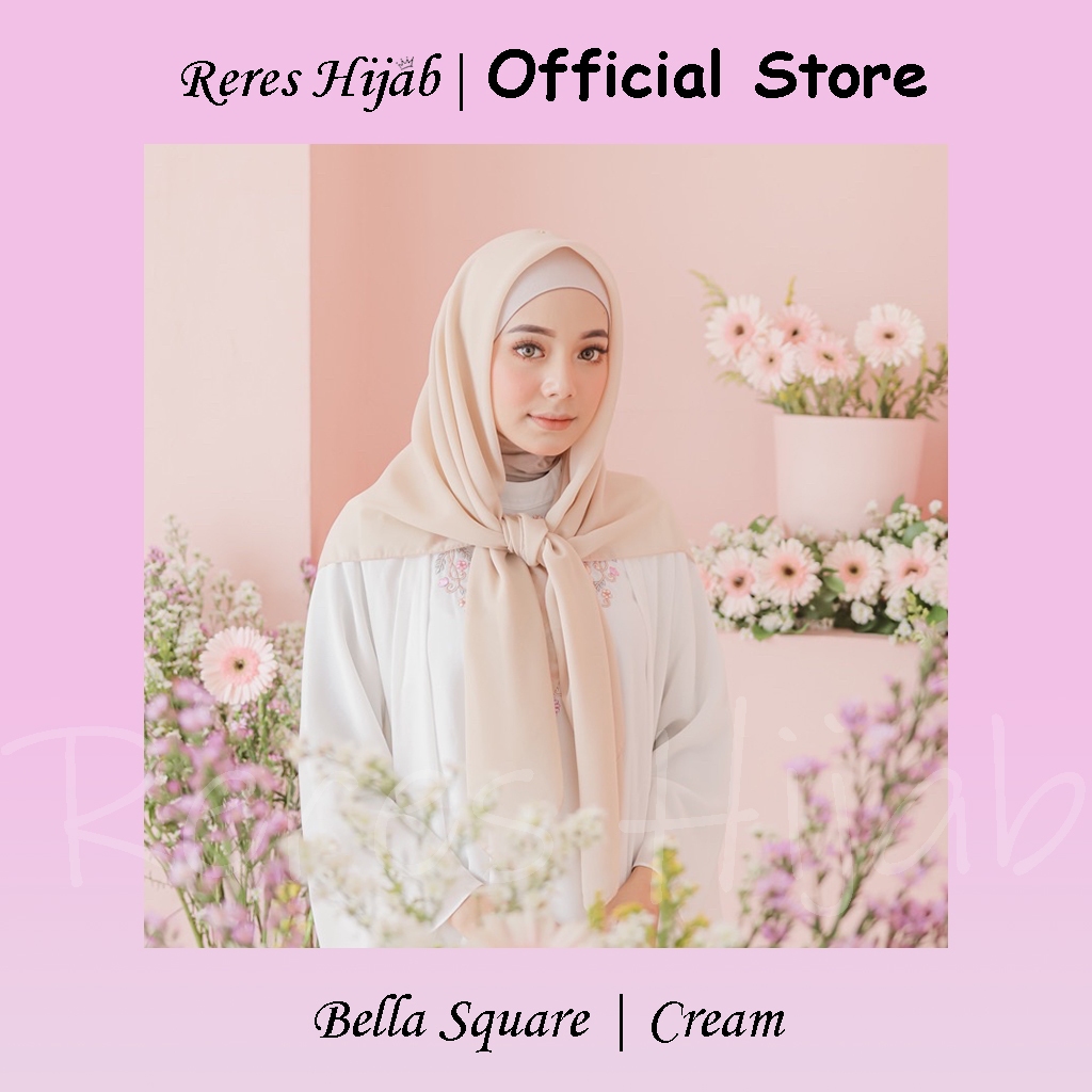 Kerudung Segi Empat Terbaru / Kerudung Bella Square / Terlarissss / Cream / Cewe Bumi
