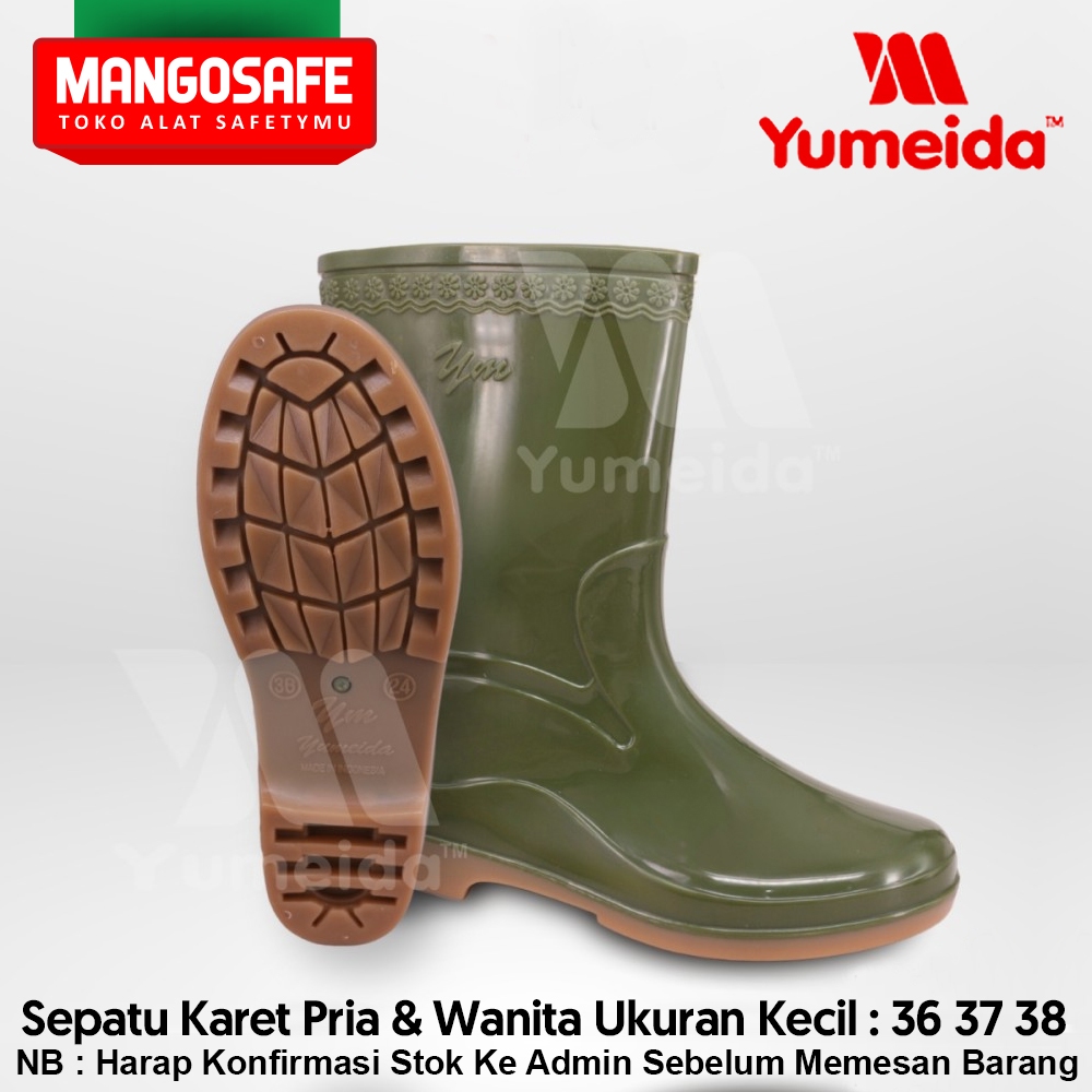 YUMEIDA YM2 warna Hijau Sepatu Boot Karet Setengah Betis Ukuran Kecil 36 37 38 / PVC Rubber Boots Hu