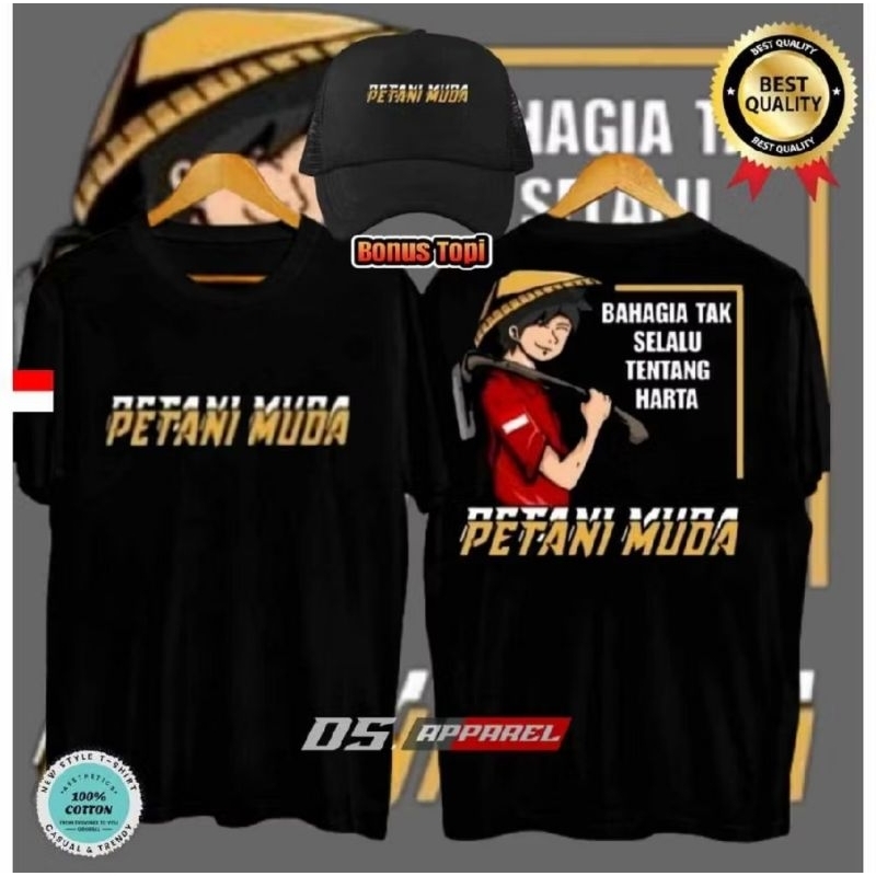 KAOS PETANI MUDA BAWA PACUL KOTAK BONUS TOPI